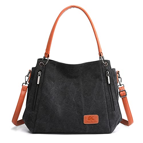 CORIOS Retro Damen Handtasche Canvas Schultertasche Henkeltasche Tragetasche Casual Umhängetasche Multifunktionale Tote Beutel Henkeltaschen für Arbeit Schule Shopper Reise Alltag Schwarz CORIOS Retro Damen Handtasche Canvas Schultertasche Henkeltasche Tragetasche Casual Umhängetasche Multifunktionale Tote Beutel Henkeltaschen für Arbeit Schule Shopper Reise Alltag Schwarz von CORIOS