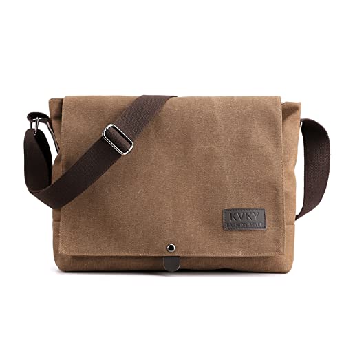 CORIOS Retro Herren Schultertasche Canvas Henkeltaschen Umhängetaschen Casual Bürotaschen Groß Kuriertasche Handtasche für Reise Schule Hochschule Arbeit Outdoor Braun von CORIOS