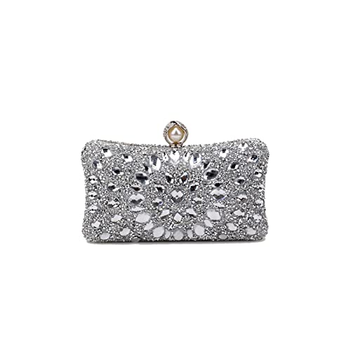 CORIOS Strass Clutch für Damen Shiny Abendtasche Diamant Clutch Tasche Kette Schultertasche Elegante Umhängetasche Klein Tasche für Hochzeit Bankett-Party Abschlussball Silber CORIOS Strass Clutch für Damen Shiny Abendtasche Diamant Clutch Tasche Kette Schultertasche Elegante Umhängetasche Klein Tasche für Hochzeit Bankett-Party Abschlussball Silber von CORIOS