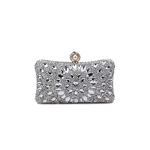 CORIOS Strass Clutch für Damen Shiny Abendtasche Diamant Clutch Tasche Kette Schultertasche Elegante Umhängetasche Klein Tasche für Hochzeit Bankett-Party Abschlussball Silber von CORIOS