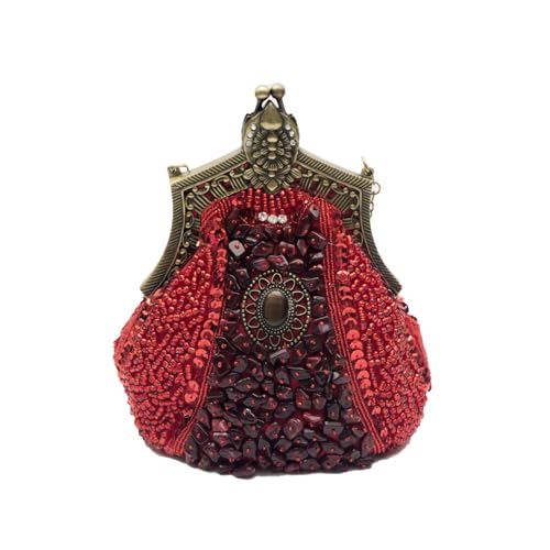 CORIOS Vintage 1920s Abendtasche Damen Floral Clutch Tasche Handgemachte Perle Handtasche Elegante Schultertasche Kette Umhängetasche Klein Tasche für Hochzeit Abschlussball Bankett-Party Rot CORIOS Vintage 1920s Abendtasche Damen Floral Clutch Tasche Handgemachte Perle Handtasche Elegante Schultertasche Kette Umhängetasche Klein Tasche für Hochzeit Abschlussball Bankett-Party Rot von CORIOS