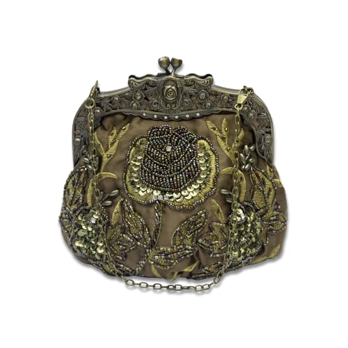 CORIOS Vintage 1920s Abendtasche Damen Floral Clutch Tasche Handgemachte Perle Handtasche Klein Tasche Elegante Schultertasche Kette Umhängetasche für Hochzeit Bankett-Party Abschlussball Armeegrün CORIOS Vintage 1920s Abendtasche Damen Floral Clutch Tasche Handgemachte Perle Handtasche Klein Tasche Elegante Schultertasche Kette Umhängetasche für Hochzeit Bankett-Party Abschlussball Armeegrün von CORIOS