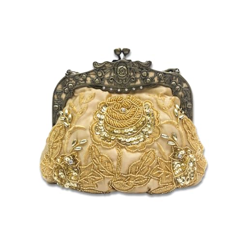 CORIOS Vintage 1920s Abendtasche Damen Floral Clutch Tasche Handgemachte Perle Handtasche Klein Tasche Elegante Schultertasche Kette Umhängetasche für Hochzeit Bankett-Party Abschlussball Gold CORIOS Vintage 1920s Abendtasche Damen Floral Clutch Tasche Handgemachte Perle Handtasche Klein Tasche Elegante Schultertasche Kette Umhängetasche für Hochzeit Bankett-Party Abschlussball Gold von CORIOS