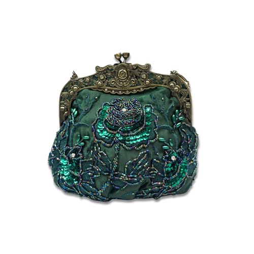 CORIOS Vintage 1920s Abendtasche Damen Floral Clutch Tasche Handgemachte Perle Handtasche Klein Tasche Elegante Schultertasche Kette Umhängetasche für Hochzeit Bankett-Party Abschlussball Grün CORIOS Vintage 1920s Abendtasche Damen Floral Clutch Tasche Handgemachte Perle Handtasche Klein Tasche Elegante Schultertasche Kette Umhängetasche für Hochzeit Bankett-Party Abschlussball Grün von CORIOS