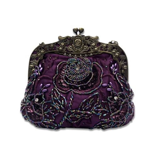 CORIOS Vintage 1920s Abendtasche Damen Floral Clutch Tasche Handgemachte Perle Handtasche Klein Tasche Elegante Schultertasche Kette Umhängetasche für Hochzeit Bankett-Party Abschlussball Lila CORIOS Vintage 1920s Abendtasche Damen Floral Clutch Tasche Handgemachte Perle Handtasche Klein Tasche Elegante Schultertasche Kette Umhängetasche für Hochzeit Bankett-Party Abschlussball Lila von CORIOS