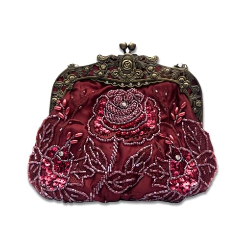 CORIOS Vintage 1920s Abendtasche Damen Floral Clutch Tasche Handgemachte Perle Handtasche Klein Tasche Elegante Schultertasche Kette Umhängetasche für Hochzeit Bankett-Party Abschlussball Weinrot CORIOS Vintage 1920s Abendtasche Damen Floral Clutch Tasche Handgemachte Perle Handtasche Klein Tasche Elegante Schultertasche Kette Umhängetasche für Hochzeit Bankett-Party Abschlussball Weinrot von CORIOS