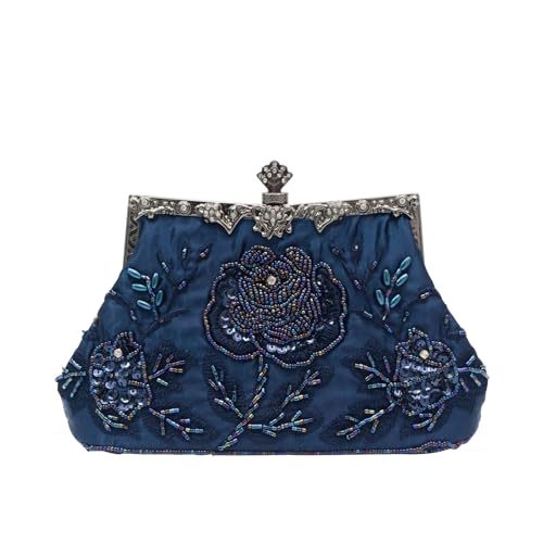 CORIOS Vintage 1920s Abendtasche Floral Clutch Tasche Damen Handgemachte Perle Handtasche Elegante Schultertasche Kette Umhängetasche Klein Tasche Hochzeit Bankett-Party Abschlussball Tasche Blau CORIOS Vintage 1920s Abendtasche Floral Clutch Tasche Damen Handgemachte Perle Handtasche Elegante Schultertasche Kette Umhängetasche Klein Tasche Hochzeit Bankett-Party Abschlussball Tasche Blau von CORIOS