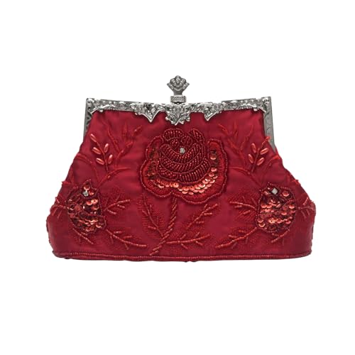 CORIOS Vintage 1920s Abendtasche Floral Clutch Tasche Damen Handgemachte Perle Handtasche Elegante Schultertasche Kette Umhängetasche Klein Tasche Hochzeit Bankett-Party Abschlussball Tasche Rot CORIOS Vintage 1920s Abendtasche Floral Clutch Tasche Damen Handgemachte Perle Handtasche Elegante Schultertasche Kette Umhängetasche Klein Tasche Hochzeit Bankett-Party Abschlussball Tasche Rot von CORIOS