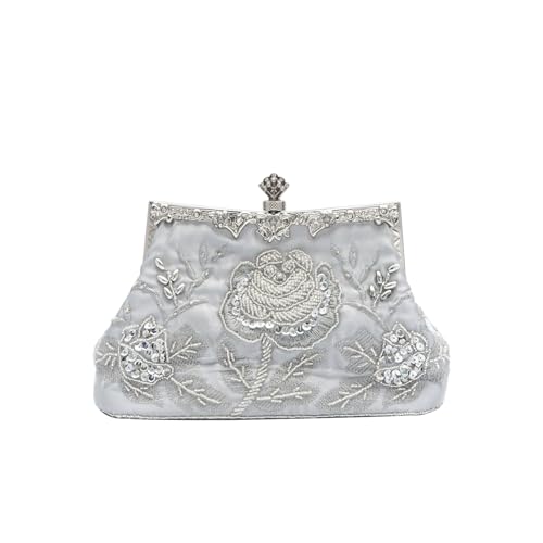 CORIOS Vintage 1920s Abendtasche Floral Clutch Tasche Damen Handgemachte Perle Handtasche Elegante Schultertasche Kette Umhängetasche Klein Tasche Hochzeit Bankett-Party Abschlussball Tasche Silber CORIOS Vintage 1920s Abendtasche Floral Clutch Tasche Damen Handgemachte Perle Handtasche Elegante Schultertasche Kette Umhängetasche Klein Tasche Hochzeit Bankett-Party Abschlussball Tasche Silber von CORIOS