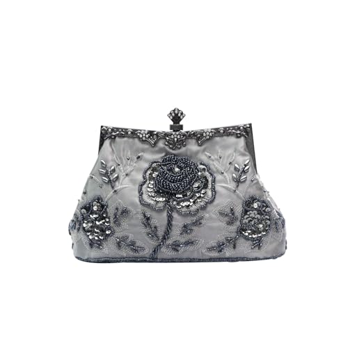 CORIOS Vintage 1920s Abendtasche Floral Clutch Tasche Damen Handgemachte Perle Handtasche Elegante Schultertasche Kette Umhängetasche Klein Tasche Hochzeit Bankett-Party Tasche Dunkelgrau CORIOS Vintage 1920s Abendtasche Floral Clutch Tasche Damen Handgemachte Perle Handtasche Elegante Schultertasche Kette Umhängetasche Klein Tasche Hochzeit Bankett-Party Tasche Dunkelgrau von CORIOS