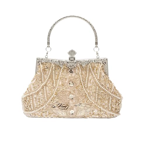 CORIOS Vintage 1920s Clutch Tasche Damen Handgemachte Perle Handtasche Abendtasche Elegante Schultertasche Kette Umhängetasche Klein Tasche Hochzeit Bankett-Party Abschlussball Tasche Champagner CORIOS Vintage 1920s Clutch Tasche Damen Handgemachte Perle Handtasche Abendtasche Elegante Schultertasche Kette Umhängetasche Klein Tasche Hochzeit Bankett-Party Abschlussball Tasche Champagner von CORIOS