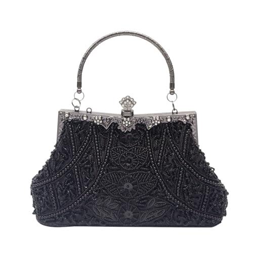 CORIOS Vintage 1920s Clutch Tasche Damen Handgemachte Perle Handtasche Abendtasche Elegante Schultertasche Kette Umhängetasche Klein Tasche Hochzeit Bankett-Party Abschlussball Tasche Schwarz CORIOS Vintage 1920s Clutch Tasche Damen Handgemachte Perle Handtasche Abendtasche Elegante Schultertasche Kette Umhängetasche Klein Tasche Hochzeit Bankett-Party Abschlussball Tasche Schwarz von CORIOS