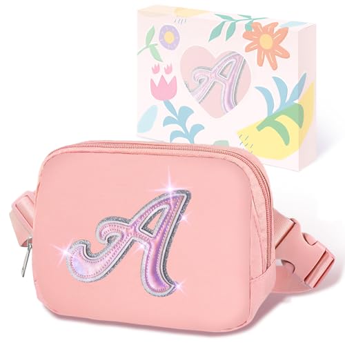 COSHAYSOO Gürteltasche mit Initialbuchstaben, Umhängetasche, trendige Brusttasche, Reisezubehör, Geburtstagsgeschenk, Weihnachtsgeschenke für Frauen, Teenager, Mädchen, Pink, Small, A von COSHAYSOO