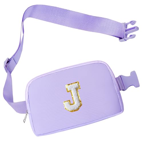 COSHAYSOO Kleine Bauchtasche mit Initialenaufnäher, verstellbarer Riemen für Damen, Teenager, Mädchen, Laufen, Reisen, Fitnessstudio, Wandern, Mini-Umhängetasche, trendige, adrette Tasche, Violette von COSHAYSOO