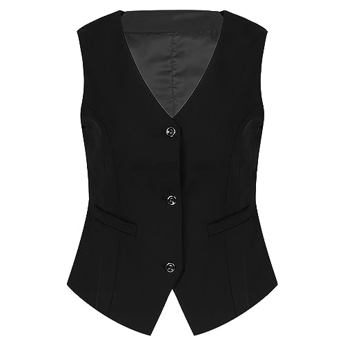 Weste Für Damen – Schwarze Westen Für Formelle Kleidung, Ärmellose Weste Mit Knopfleiste, Elegante Büro-Damen, Klassische Anzüge, Weste, Arbeitskleidung, Damen, Business-Freizeitweste, Stil A, von COSKTIARL