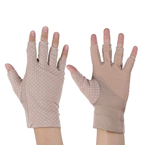 COSMEVIVI 1 Paar Halbfinger Sonnenschutzhandschuhe Für Outdoor Aktivitäten UV Schutz Atmungsaktive Trainingshandschuhe Für Radfahren Klettern Und Reiten Khaki von COSMEVIVI