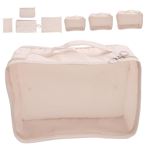 COSMEVIVI 8-Teiliges Set Handgepäck Reisewürfel zum Verpacken Packwürfel für Koffer Reisen aufbewahrungssack Storage Pockets Kofferwürfel zum Packen Reisezubehör für Gepäck Polyester Beige von COSMEVIVI