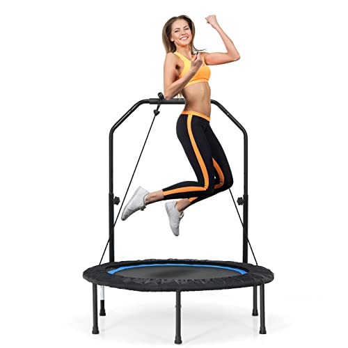 COSTWAY φ101cm Fitmess Trampolin, Mini Trampolin mit höhenverstellbarm Haltegriff & 2 Widerstandsbändern, Kindertrampolin faltbar, Gartentrampolin bis 150kg belastbar für Erwachsene & Kinder (Blau) COSTWAY φ101cm Fitmess Trampolin, Mini Trampolin mit höhenverstellbarm Haltegriff & 2 Widerstandsbändern, Kindertrampolin faltbar, Gartentrampolin bis 150kg belastbar für Erwachsene & Kinder (Blau) von COSTWAY