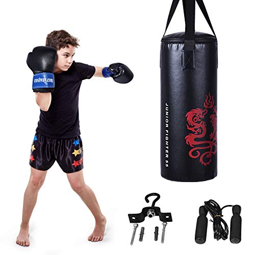 COSTWAY 10KG Boxsack-Set mit 8oz Boxhandschuhen und Springseil, Punchingsack für Kinder und Erwachsene, Punching Bag, Boxing Bag inkl. Deckenhaken zur Montage von COSTWAY