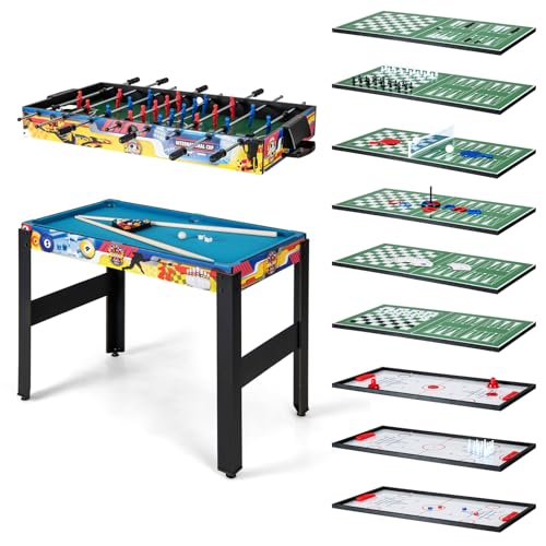 COSTWAY 12 in 1 Spieltisch, Tischspiel mit Tischfußball, Airhockey, Billard, Tischtennis, Schach, Bowling, Shuffleboard, Kombi-Tisch Aktivitätstisch für Zuhause, Büro, Bar von COSTWAY