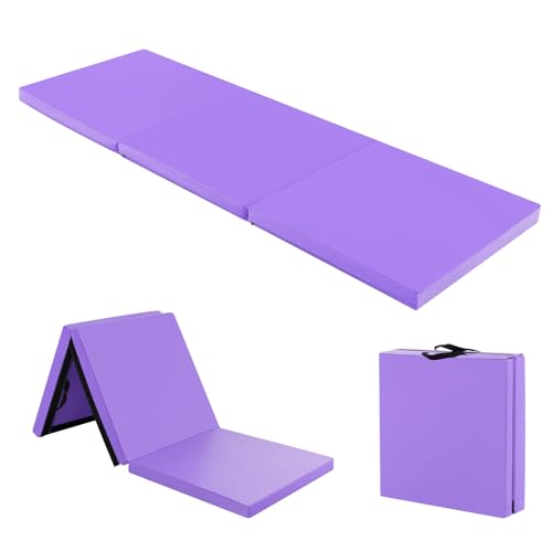 COSTWAY 180 x 60 x 5 cm Weichbodenmatte klappbar, Gymnastikmatte tragbar, Yogamatte wasserabweisend, Turnmatte rutschfest, Klappmatte, Fitnessmatte (Lila) von COSTWAY