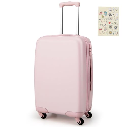 COSTWAY 20” Kinderkoffer, Kindertrolley mit Rollen & TSA-Schloss, Kindergepäck PC mit Aufkleber & teleskopischem Handgriff, Handgepäck Reisegepäck Hartschalenkoffer für Jungen & Mädchen (Rosa) von COSTWAY