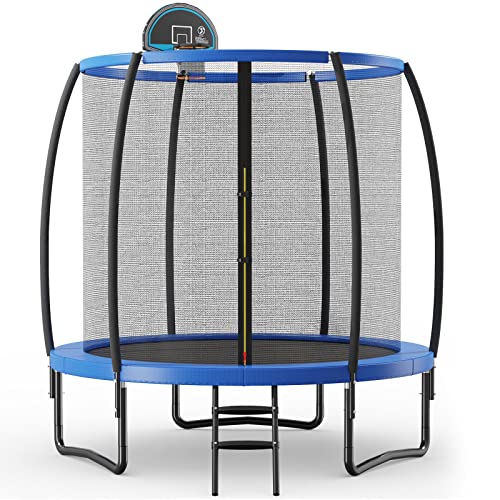 COSTWAY Ø244/305/366cm Trampolin Outdoor, Gartentrampolin mit Leiter, GS Zertifiziert, Kindertrampolin Trampolin Komplettset mit Basketball, Sprungmatte, Sicherheitsnetz & Randabdeckung (φ244cm) von COSTWAY