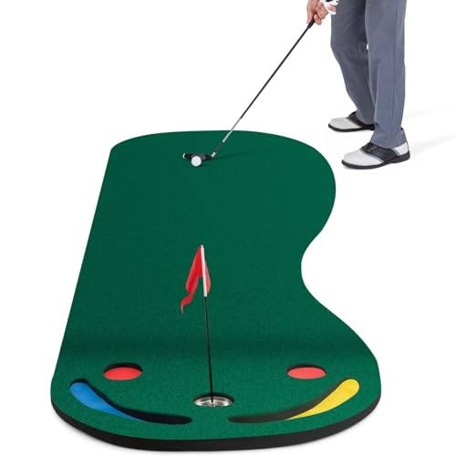 COSTWAY 300 x 96cm Golf Puttingmatte, Putting Green für Indoor & Outdoor, Golfmatte faltbar mit 3 Putting Cups & 1 Fahne, Golf Übungsmatte Trainingsmatte für Zuhause, Büro von COSTWAY