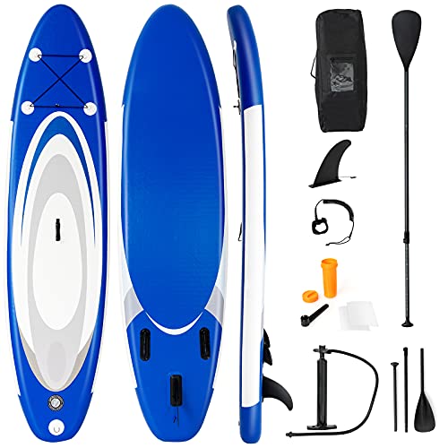 COSTWAY 305/335 x 76 x 15cm Stand Up Paddling Board, SUP Board aufblasbar, Paddelboard mit Sicherheitsleine, Paddel, Pumpe, Center Finne, Rucksack und Reparaturset (Blau, 305x76x15cm) von COSTWAY