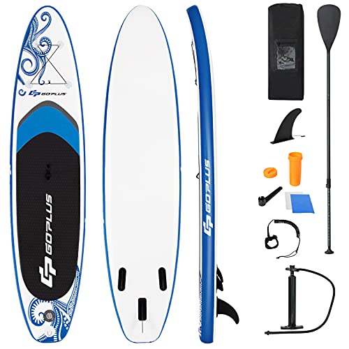 COSTWAY Stand Up Paddling Board, SUP Board aufblasbar, Paddelboard mit Sicherheitsleine, Paddel, Pumpe, Center Finne, Rucksack und Reparaturset (Dunkelblau, 335x76x15cm) von COSTWAY