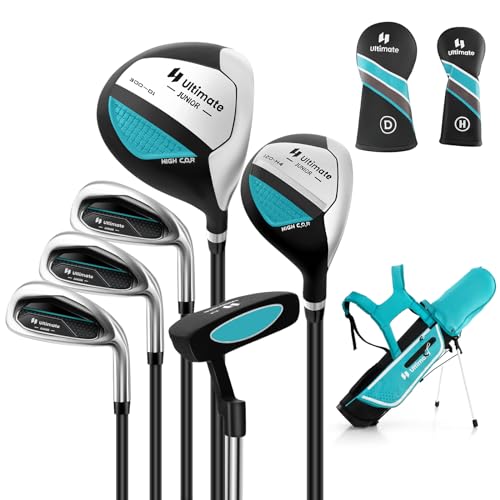 COSTWAY 6-teiliges Kinder Golfschläger Set, Rechtshand Golfschlägersätze mit Golftasche & Regenhaube, Komplettes Golf Set inkl. 7/9/S Eisen, 1 Driver, 4 Hybrid & Putter für 11-13 Jahren Kinder(Blau) von COSTWAY