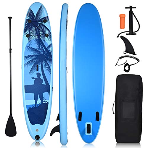 COSTWAY Aufblasbares SUP Board, Stand up Board, Stand up Paddling Board, Paddelboard, inkl. Rucksack, Pumpe, Sicherheitsleine, Reparaturset, Paddel und Center Finne (Wathet Blau,305 x 75 x 16 cm) von COSTWAY