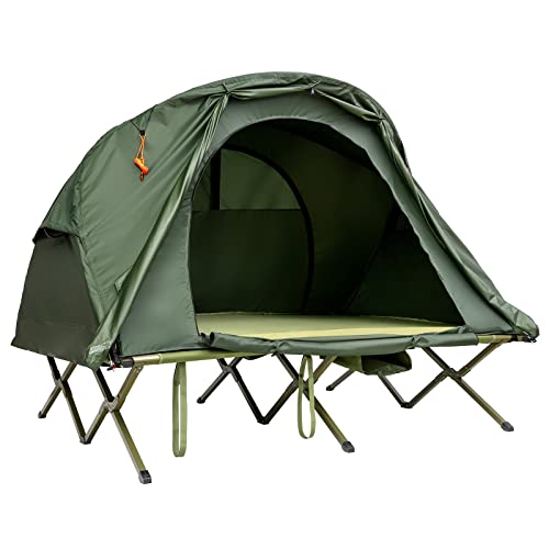 COSTWAY Feldbett mit Zelt für 2 Personen, Campingbett Campingzelt mit selbstaufblasender Luftmatratze, wasserdichter Abdeckung, Tragetasche und Schuhaufbewahrungstasche, 194 x 146 x 160 cm (Grün) von COSTWAY