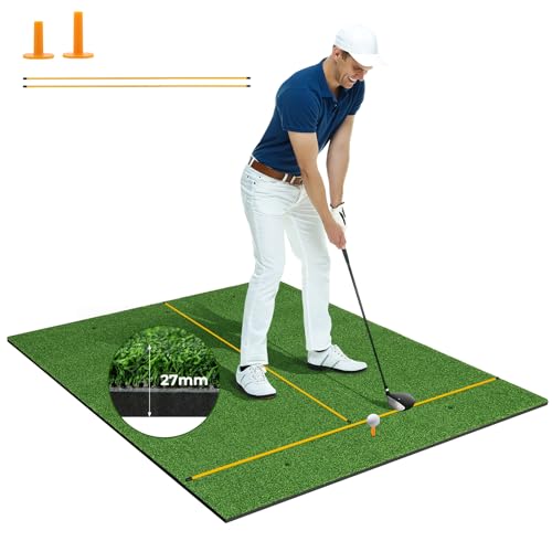 COSTWAY Golf Abschlagmatte, 152 x 117cm Golf Übungsmatte inkl. 2 Gummi-Tees und 2 Ausrichtungsstäbe, Golfmatte mit 6 Abschlagpositionen, für Indoor und Outdoor (152 x 117cm, 27mm) von COSTWAY