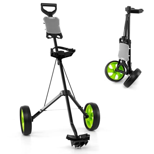 COSTWAY Golf Trolley, 2 Rad Golftrolley klappbar, Golfwagen aus Stahl, mit Scorecardhalter, Golf Bag Push Cart für Anfänger (Grün) von COSTWAY