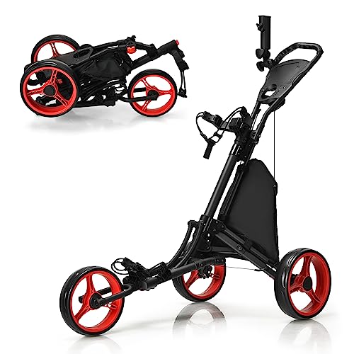 COSTWAY Golf Trolley, 3 Rad Golftrolley, Golfwagen Golf klappbar, Golfcaddy Golf Push Cart aus Aluminum, Golfcaddy mit Schirmhalter, T-Stückhalterung und Aufbewahrungstasche COSTWAY Golf Trolley, 3 Rad Golftrolley, Golfwagen Golf klappbar, Golfcaddy Golf Push Cart aus Aluminum, Golfcaddy mit Schirmhalter, T-Stückhalterung und Aufbewahrungstasche von COSTWAY