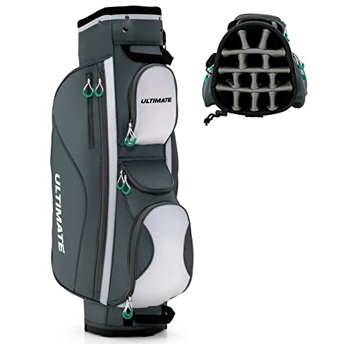 COSTWAY Golfbag, leichtes Golf Cart Bag, mit Regenhaube, 14er Einteilung von Schlägerfach, auch zur Nutzung auf Golf Trolley und Golf Cart, 7/8 Reißverschlusstaschen (SP37830 Grau) von COSTWAY