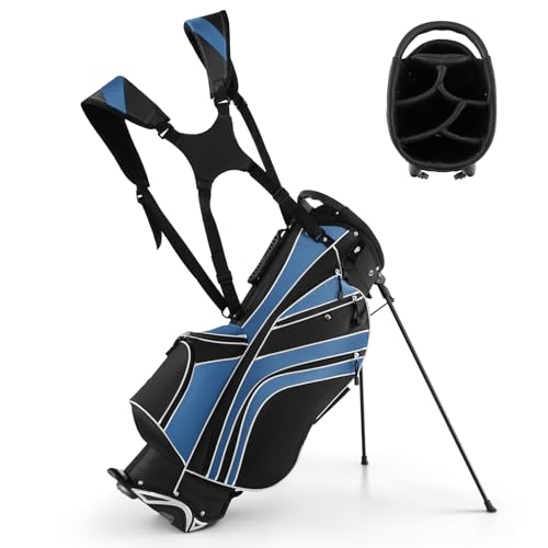 COSTWAY Golfbag mit Ständer und Regenschirmhalter, 7 Standbag inkl. Kühltasche und Schultergurt (Blau) von COSTWAY