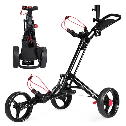 COSTWAY Golftrolley, Golftrolley 3 Rad Klappbar, Golf Trolley, Golfwagen Klappbar, Golf Trolleys, Golf Cart | aus Aluminum, mit Schirmhalter & T-Halter, Schwarz COSTWAY Golftrolley, Golftrolley 3 Rad Klappbar, Golf Trolley, Golfwagen Klappbar, Golf Trolleys, Golf Cart | aus Aluminum, mit Schirmhalter & T-Halter, Schwarz von COSTWAY