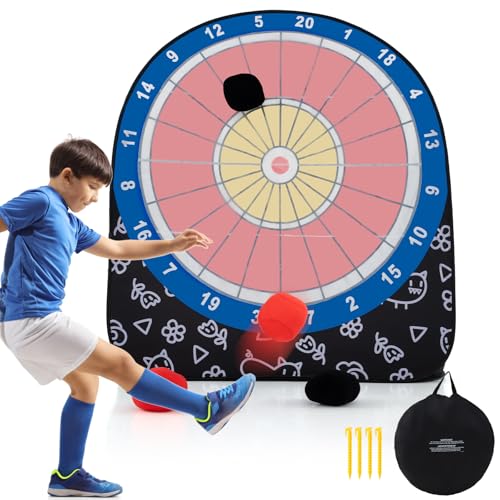 COSTWAY Großes Dartboard für Kinder, Dart Wurfspiel Set mit 4 Kickbällen & Tragetasche, Fußballdart für Garten, Familienspiel für Erwachsene und Kinder ab 6 (Dunkel + Rot + Blau) von COSTWAY