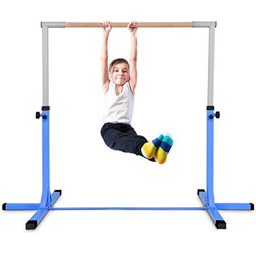 COSTWAY Gymnastik Turnreck, Turnreck höhenverstellbar, Turnstangen bis 100kg belastbar, Reckstange, Reckanlage, Trainingsgeräte, Übungsstange für den Innenbereich, Heimtraining (Blau) von COSTWAY