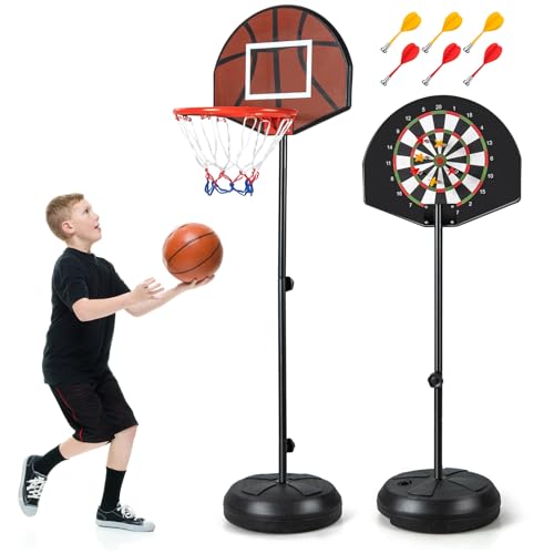 COSTWAY Kinder Basketballkorb mit Dartscheibe, 2 in 1 Basketballständer mit doppelseitigem Rückbrett & 6 Darts, 96-146 cm höhenverstellbar, Basketballkorb mit Ständer für Kinder ab 8 Jahren COSTWAY Kinder Basketballkorb mit Dartscheibe, 2 in 1 Basketballständer mit doppelseitigem Rückbrett & 6 Darts, 96-146 cm höhenverstellbar, Basketballkorb mit Ständer für Kinder ab 8 Jahren von COSTWAY