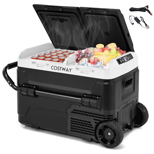 COSTWAY Kompressor Kühlbox 40L, elektrische Kühlbox mit 2 Kühlzonen, -20℃~20℃, USB Ladenanschluss, LED Anzeige, Mini Kühlschrank AC/DC für Autos, Büros Camping und Wohnheim, 45dB von COSTWAY