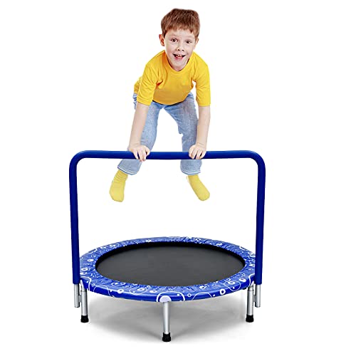 COSTWAY Ø 92cm Mini Trampolin, Fitness Trampolin faltbar, Kindertrampolin bis 150kg belastbar, Gartentrampolin, Indoor- und Outdoortrampolin (Blau) von COSTWAY