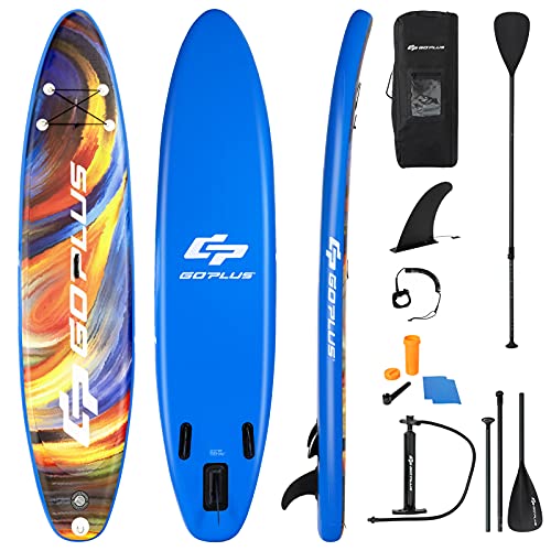 COSTWAY Stand Up Paddling Board, SUP Board aufblasbar, Paddelboard mit Sicherheitsleine, Paddel, Pumpe, Center Finne, Rucksack und Reparaturset (Blau + Orange, 320x76x15cm) von COSTWAY