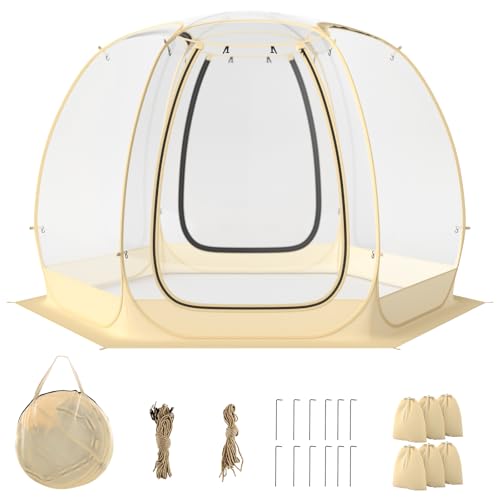 COSTWAY Transparentes Zelt, Pop Up Zelt für 6-10 Personen mit 2 großen Rolltüren, faltbares Sportzelt, PVC-Zelt, Outdoor-Bubble-Zelt mit Tragetasche für Sportveranstaltungen, Angeln, Camping von COSTWAY