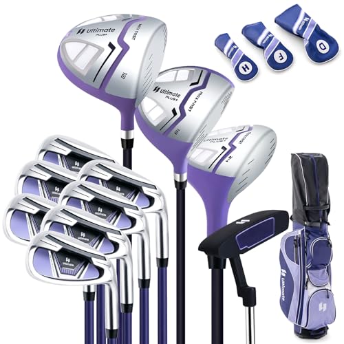 COSTWAY komplettes Damen Golfschläger Set, 11 teilige Golfschlägersätze rechtshändig mit Tragetasche & Regenhaube, Golfset mit 1 Driver & 3 Fairway & 5 Hybrid & 5/6/7/8/9/ P/S Eisen & Putter (Lila) von COSTWAY