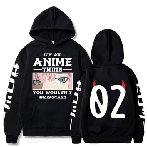 COSXHF Anime Darling in The FranXX Prints Hoodie Herbst Winter Langarm Sweatshirt Neutral Streetwear Harajuku Sportswear Y2K Kleidung-Black||XL von COSXHF