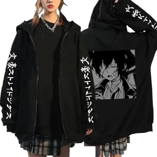 COSXHF Bungo Streuner Hunde Gedruckt Hoodies Y2K Manga Frauen Männer Langarm Warm Ovesize Kordelzug Sweatshirts-Negro||XL von COSXHF