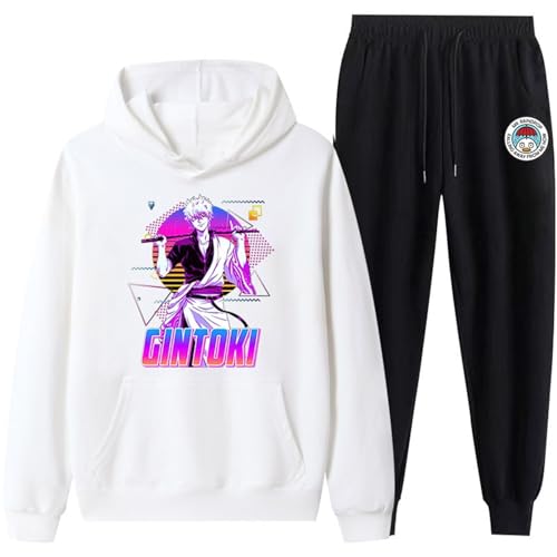 COSXHF Herbst Und Winter Neuer Modetrend Gedruckt Mit Plüsch Lose Langärmelige Sweatshirt Und Hose Gintama Paar Stil Vielseitig Für Männer Und Frauen-Color-1||XL von COSXHF